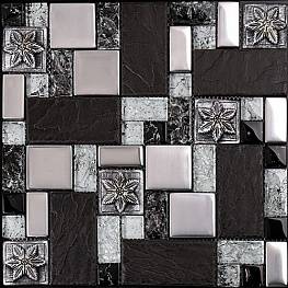 Стеклянная мозаика TC 17 стена/чёрно-белая с керамикой и битым стеклом 30х30