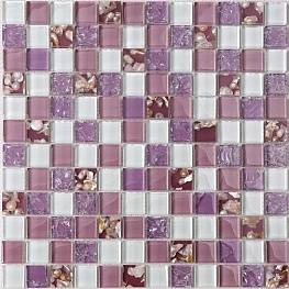 Стеклянная мозаика RA 07 стена/фиолетовая с жемчужинами внутри и битым стеклом 30х30