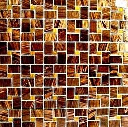 Стеклянная мозаика K2078 SJ стена/тёмно-коричневый и светло-коричневый с авантюрином 32,2х32,2