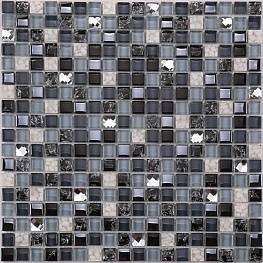 Стеклянная мозаика KS 99-B стена/синий с камнями внутри, битым стеклом и зеркалом 30х30