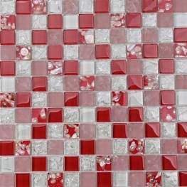 Стеклянная мозаика RA 05 стена/красная с жемчужинами внутри, битое и матовое стекло 30х30
