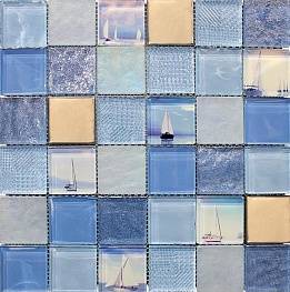 Стеклянная мозаика MARINE BLUE стена/стекло, металл 30х30