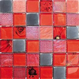 Стеклянная мозаика FLOWERS RED стена/стекло, металл 30х30