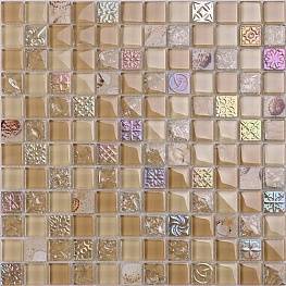 Стеклянная мозаика HY01 св-бежевая с морскими ракушками и перламутром 30х30